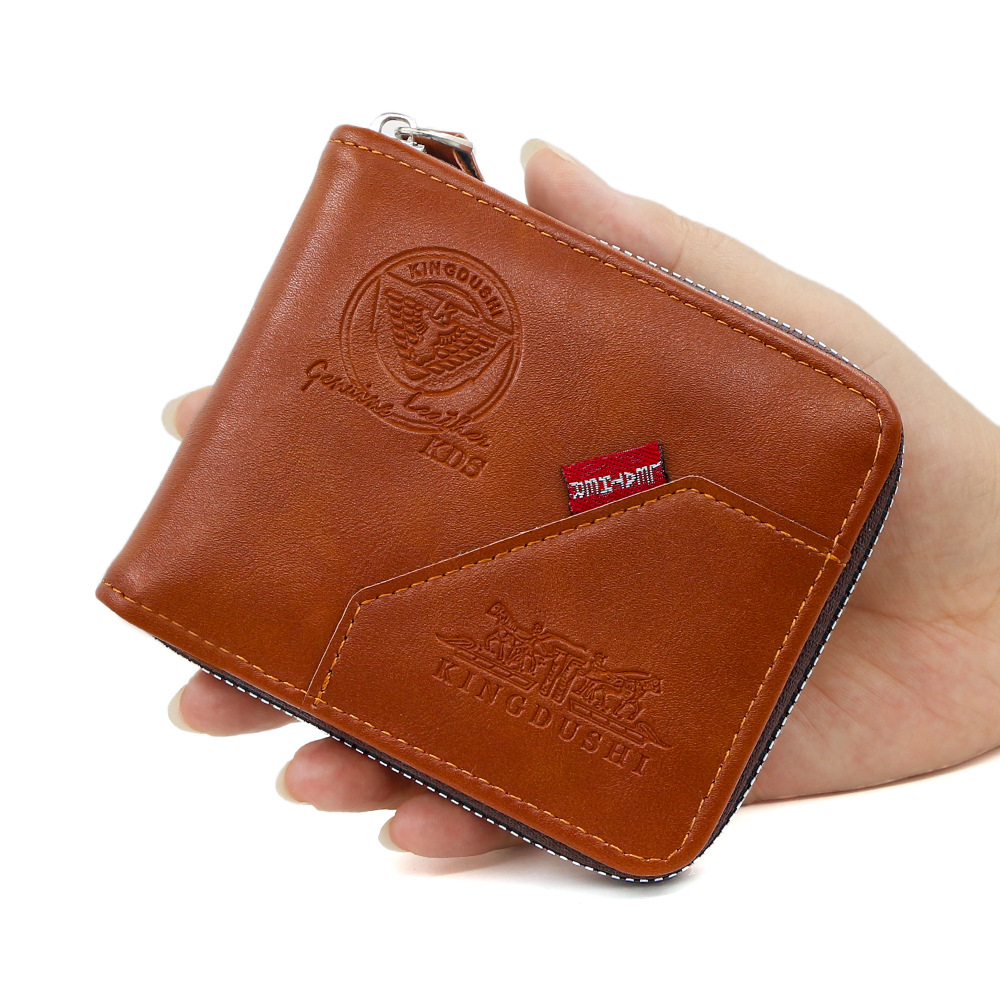 Cartera corta para hombre con estampado retro europeo y americano, monedero de perilla de gran capacidad, billetera de múltiples tarjetas al por mayor