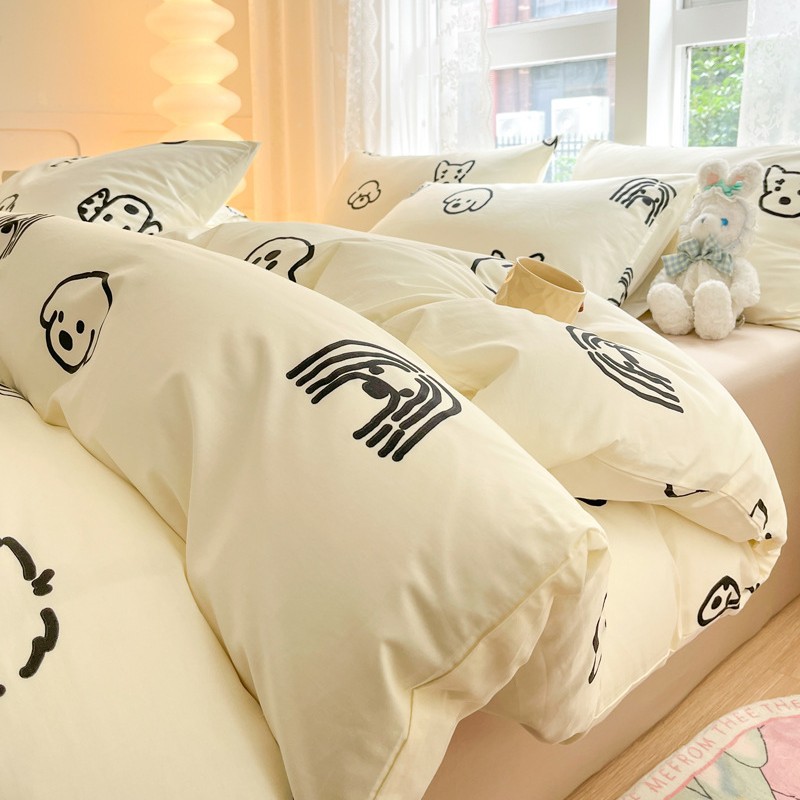 Pure Cotton Printed Four-Piece Set 100% Cotton Thickeneded Quilt Cover Single Pillowcase Double Bed Dormitory Three-Piece Set Universal for All Seasons