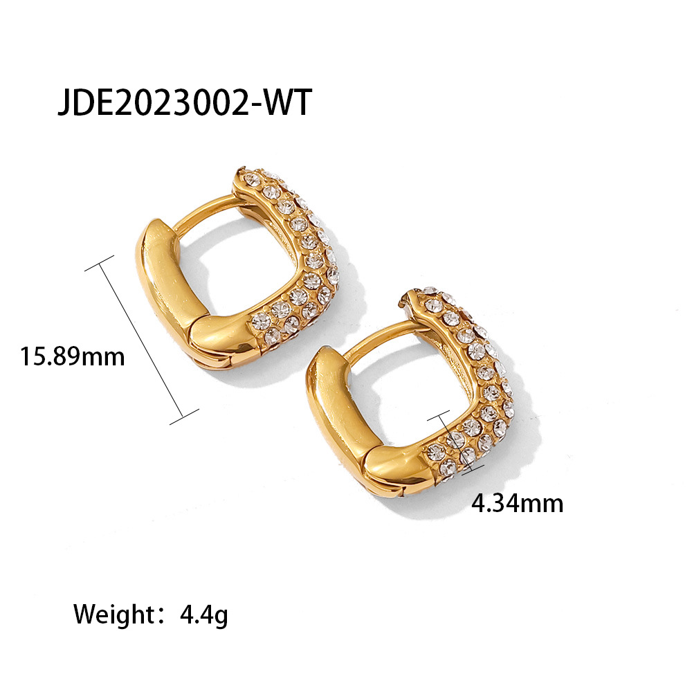 Retro Geometric Stainless Steel Rhinestones Hoop Earrings 1 Pair