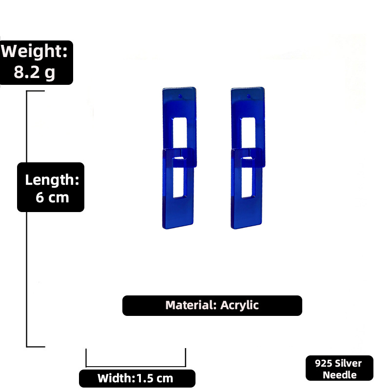 925 Silberne Nadel Klein Blau Acryl Quadratische Ohrringe Europäische Und Amerikanische Ins Mode Einfache Temperament Lange Geometrische Ohrringe display picture 2