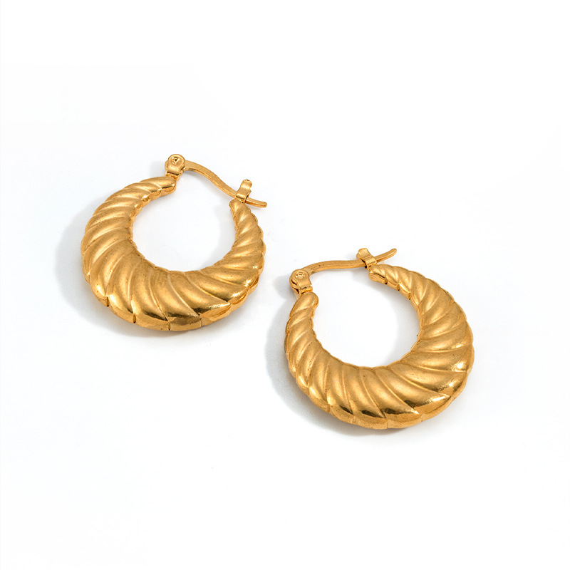Cruz-frontera geométrica estilo francés de alto grado de acero inoxidable retro 18K chapado en oro de las mujeres pendientes de moda simples
