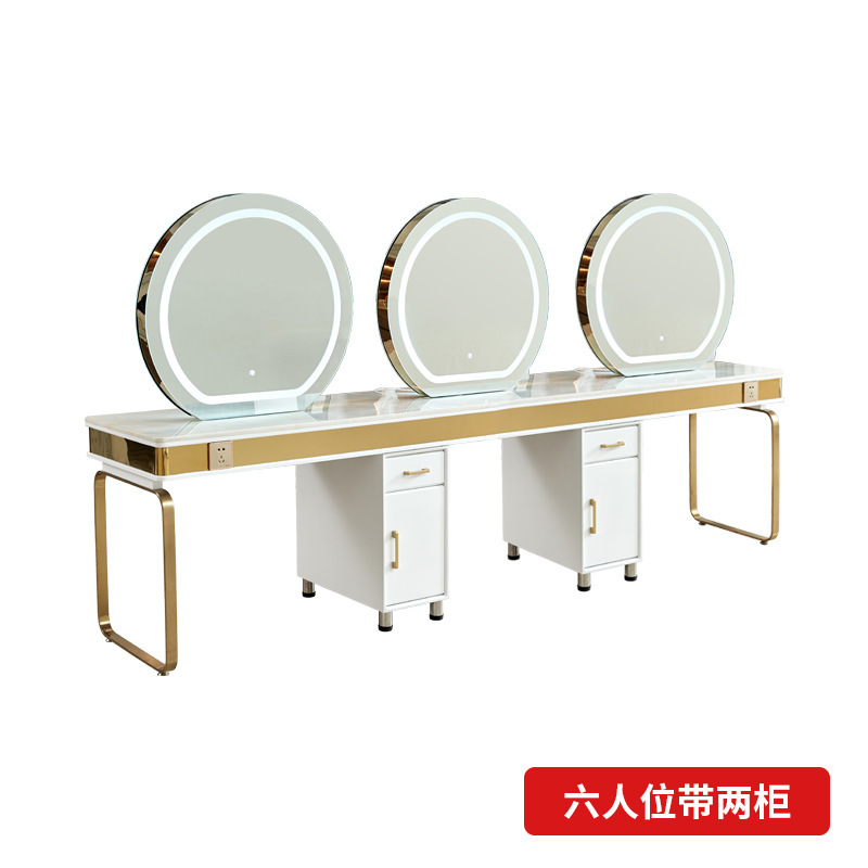 Barbería en línea tabla de espejo salón de peluquería especial con gabinete cortador de cabello tabla de teñido de permeación unilateral doble cara espejo de peluquería de mármol