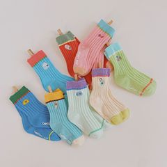 Spring New Candy Color Cartoon Cute Embroidered Patchwork Children's Socks Unisex Kids Color Block Short Socks Baby Socks