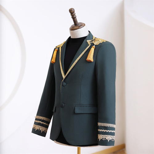 male singer dark green palace style double-breasted jazz dance suit palace host band  party guest stage performance clothing