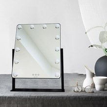 新款塑胶外壳led好莱坞灯泡镜三色无极调光桌面化妆镜台式补光镜