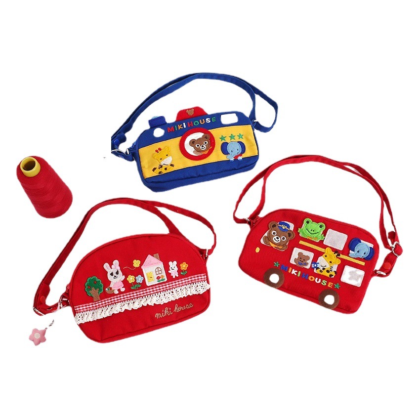 Shoulder Bag Japanese Style Cartoon Cute Bunny Bear Camera Bus Embroidered Crossbody Bag Canvas Bag