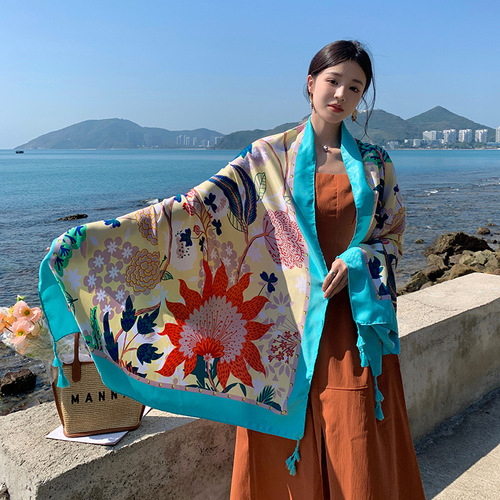 Summer  Beach Vacation Travel Photography Multi-functional Long Scarf Sun Protection Beach Covering Shawl Silk Scarf for Women