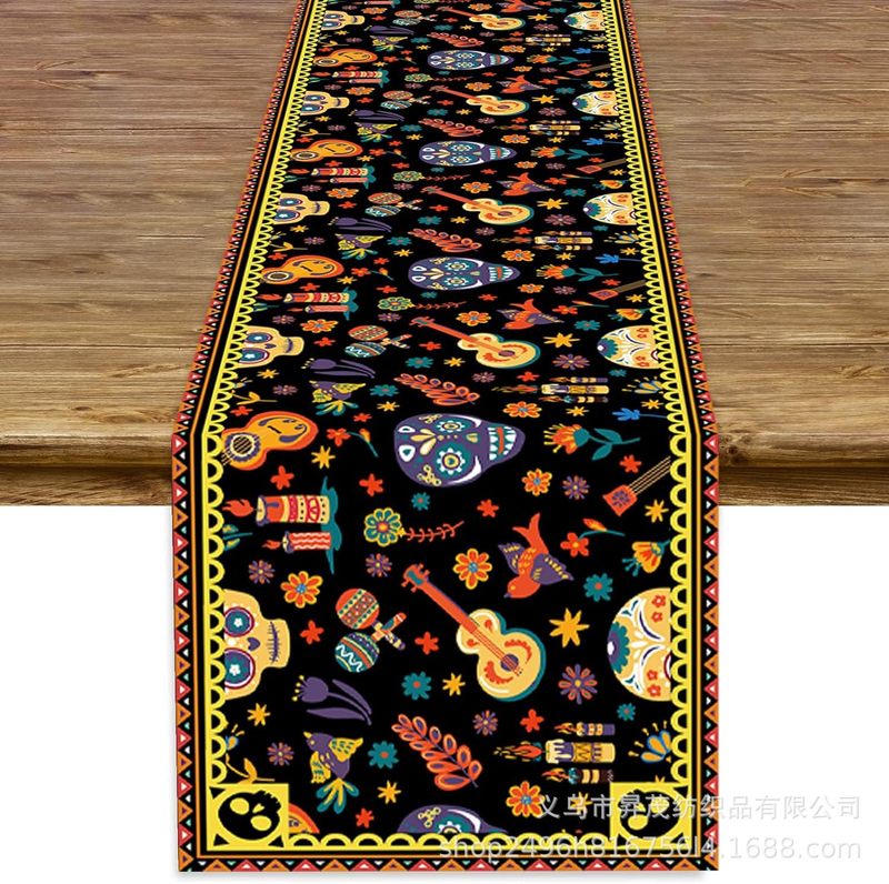 クロスボーダー新しいメキシコ死者の日カーニバルスカルフラワーテーブルフラッグ家の装飾テーブルクロス|undefined