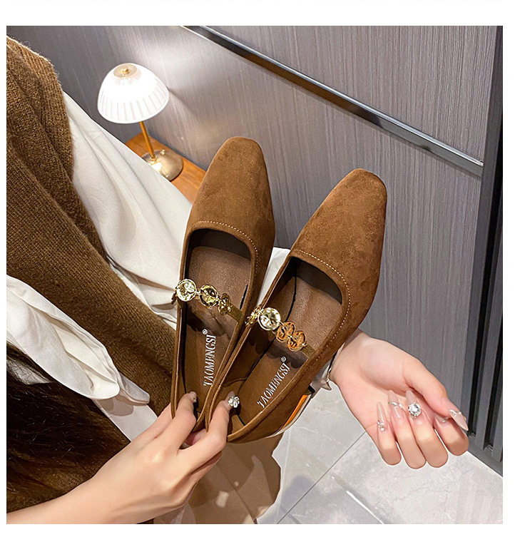 Giày Mary Jane nữ mũi vuông đế bằng đính đồng xu nhỏ, kiểu lười, gót thấp dưới 3 cm — Màu nâu cà phê, Xanh lá cây, màu đen chi tiết 22