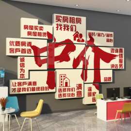 房地产屋中介前台广告贴纸门店公司文化背景墙面布置装饰形象挂画