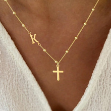 亚马逊跨境新款迷你十字架字母串珠女士百搭项链饰品