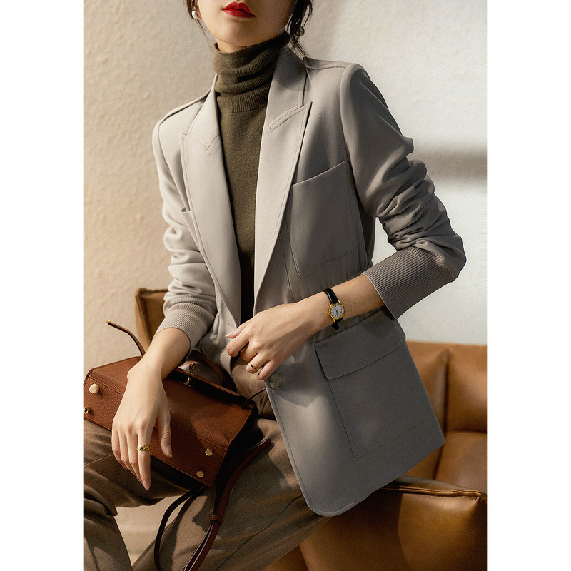 Elegant All-match Cardigan Women's 2023 Autumn New Imitation Acetate Waist Two-button Suit Collar Suit Jacket