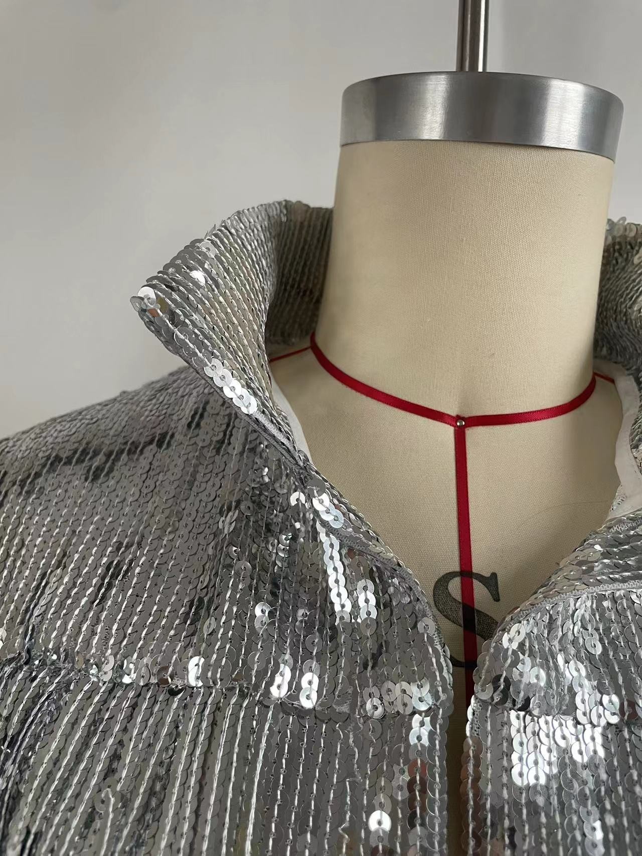 371g Weight Women's Streetwear Solid Color Sequins Placket Coat Casual Jacket