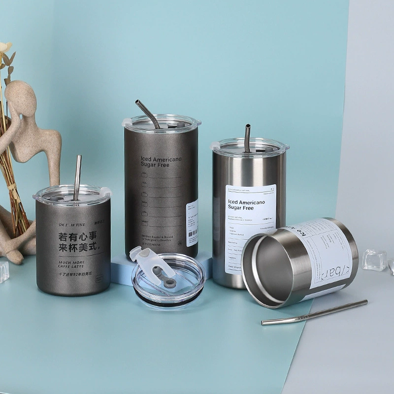 Изготовленная на заказ 304 нержавеющая сталь ледяная американская кофейная чашка вакуумная двухслойная прямая чашка с прямой чашкой бытовой портативный термос