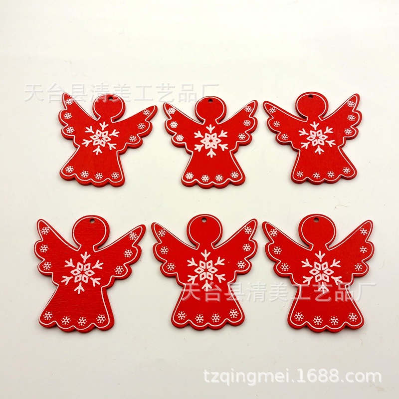 Colgante de dibujos animados navideños de madera de bricolaje de la serie navideña pintada roja 10 piezas en un paquete con 10 cuerdas de cáñamo