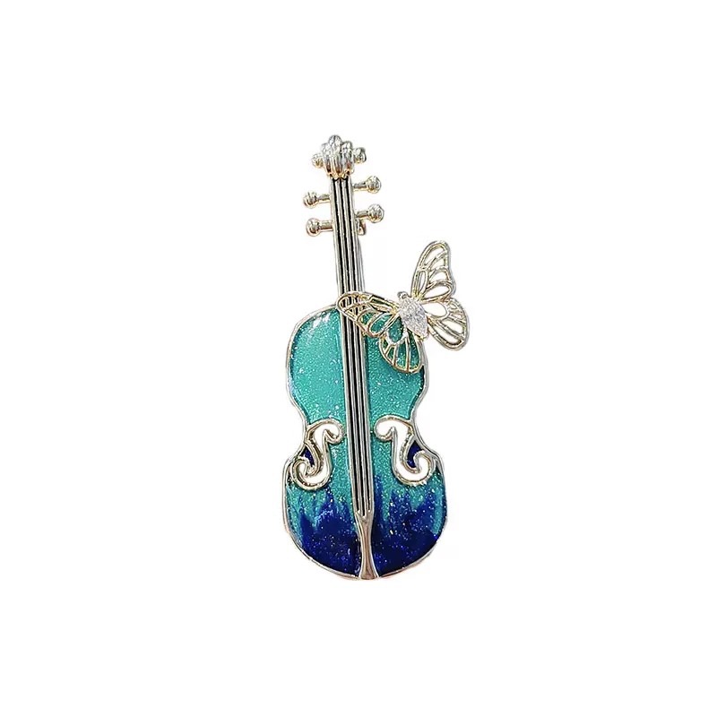 Antique fashion enamel violin brooch high-end elegant musical instrument pipa corsage coat coat pin accessories