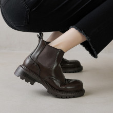 英伦风布洛克切尔西靴女粗跟2025冬季新款短靴厚底单靴弹力马丁靴