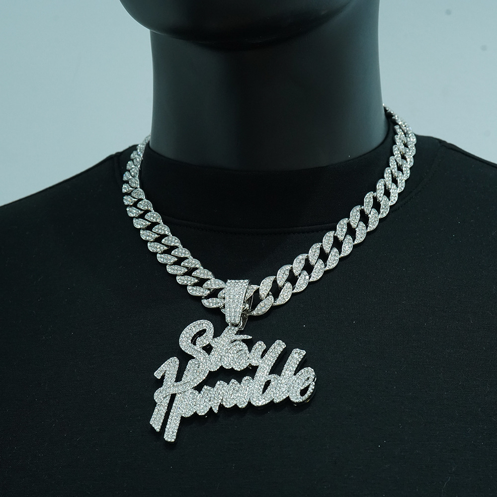 Letras exageradas de hip-hop europeas y americanas Stay Humble colgante estilo rap callejero personalidad completa joyería de diamantes collar masculino image 8