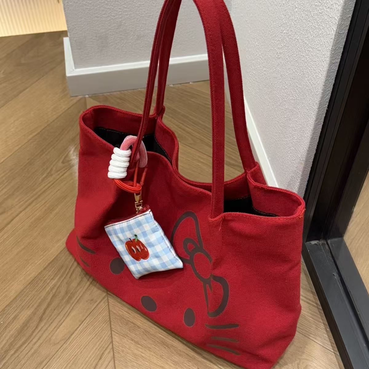 Sac fourre-tout HelloKitty en toile grande capacité style coréen, sac à main mignon pour étudiante, sac à bandoulière pour femme