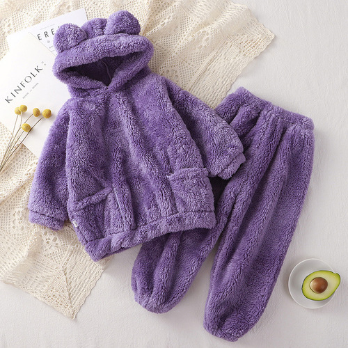 Children's sleepwear new autumn and winter teddy bear home set for middle children cute outerwear warm children's cover-up garment