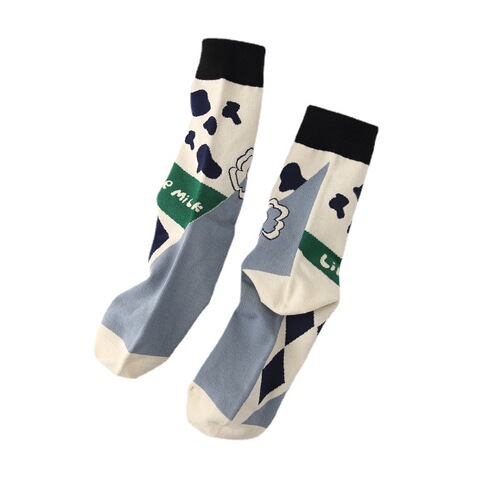 Design socks for women, cow ins trend mid-calf socks, green houndstooth checkerboard sports men's cotton socks