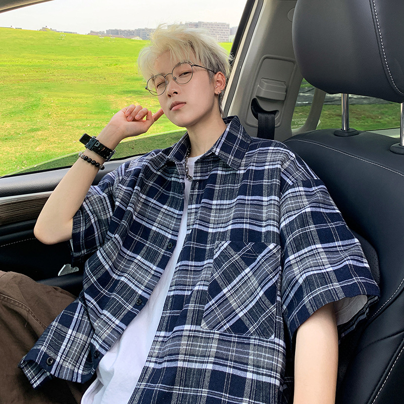 2026 Summer Trendy Plaid Shirt Casual Fashion Loose Fit In-Stock Couple Style Plaid Shirt Simple