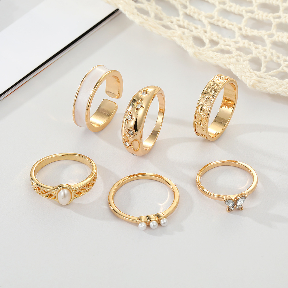 1 Set Fashion Geometric Alloy Plating Artificial Pearls Rhinestones Women's Rings display picture 4
