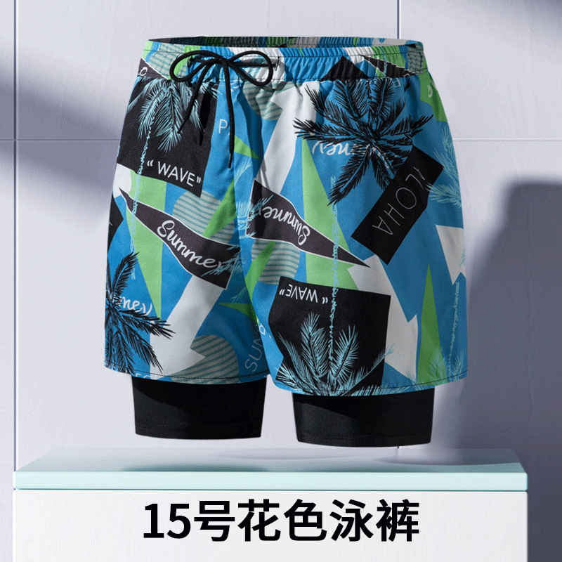 Pantalones de baño de hombre para adultos nuevos anti-vergüenza de doble capa de ángulo plano profesional de secado rápido de moda relajada alta elástica gran tamaño de arena