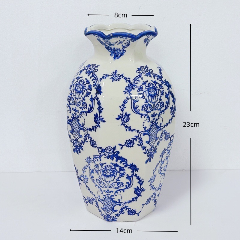 高級感のある新中式レトロな青花磁器の花瓶、フラワーアレンジメント、水栽培の花、リビングルームや玄関の装飾品