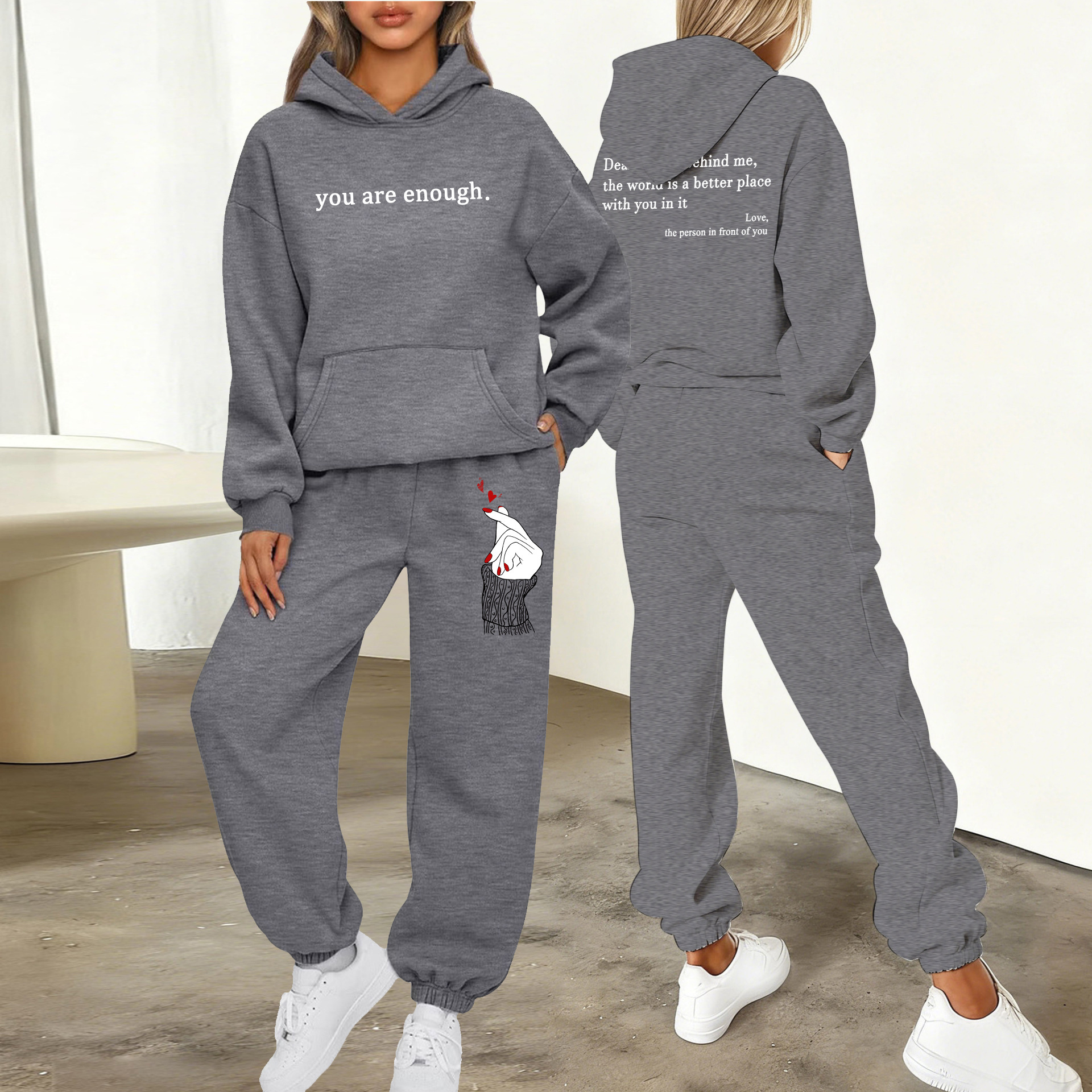 European And American Style Sporty Casual Hooded Sweatshirt Set for Women Long Sleeved Quarter Length Fashion New 2026_ecoleips.com