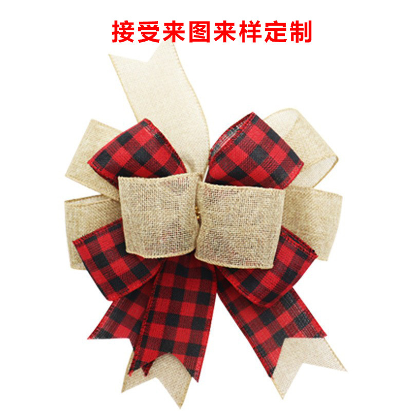 クリスマスの蝶結びの格子のクリスマスのリボンのメーカーの卸売りは麻の白黒の赤い黒い格子の手作りの蝶結びをまねます。|undefined