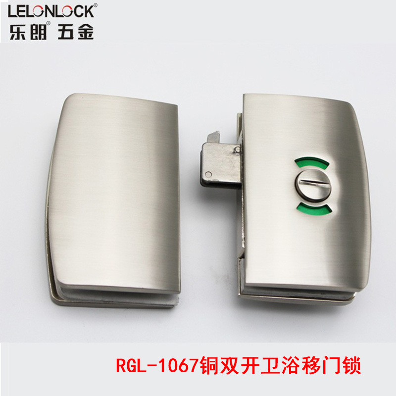 Cuadrado todo cobre rojo y verde indicador de la cerradura de la puerta de vidrio cerradura del indicador del pasador del baño cerradura de la puerta de vidrio sin marco de apertura simple y doble