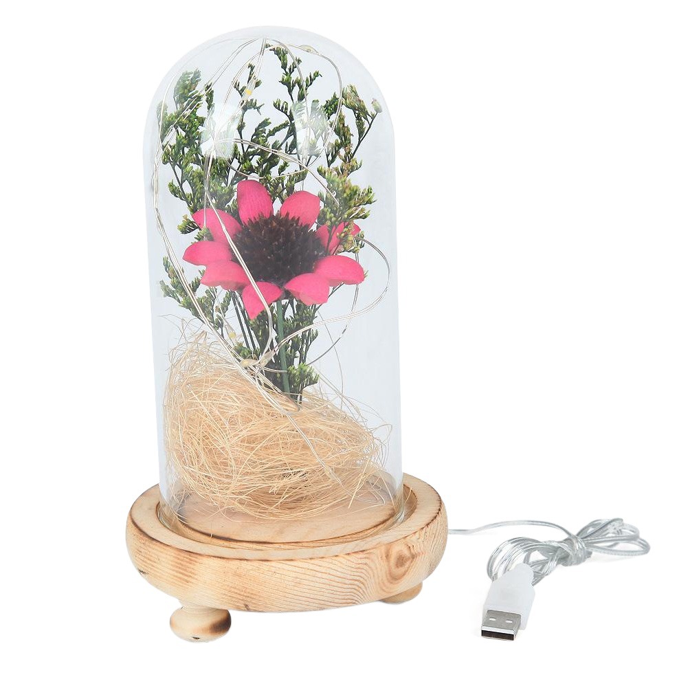 Productos de fábrica flor seca decoración micro paisaje amarillo girasol cubierta de vidrio bricolaje hecho a mano flor eterna lámpara de mesa al por mayor