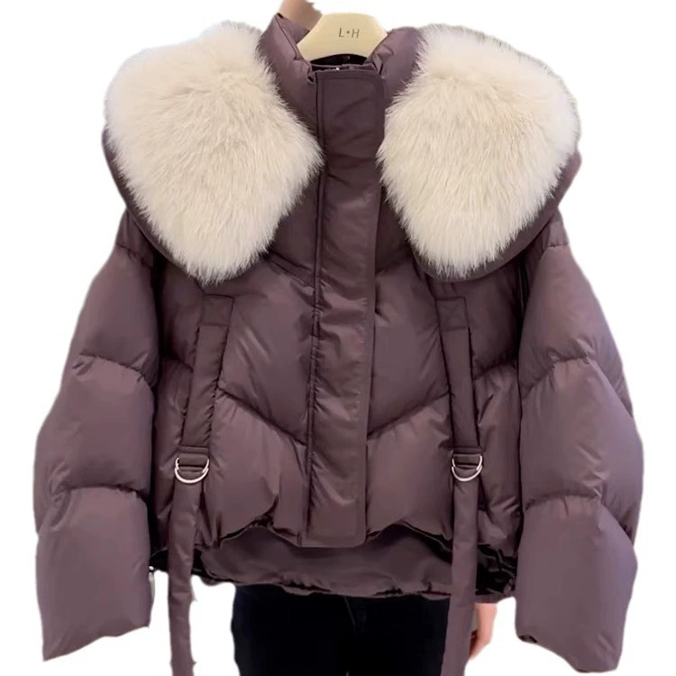 Short down jacket for teenagers, high-end, fur collar, warm winter crop style