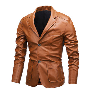 Cross-Border Export Men's Leather Jacket 2025 Autumn and Winter New Style Lapel Versatile Pu Small Suit Leather Jacket Large Size Leather Jacket