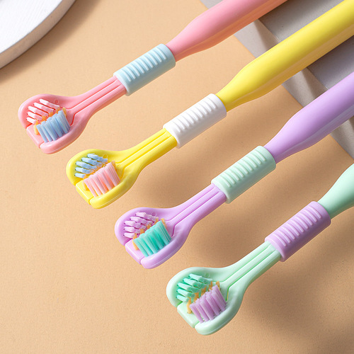 One piece drop shipping upgraded three-head U-shaped toothbrush Macaron soft-bristle adult toothbrush three-sided toothbrush for scraping tongue 418