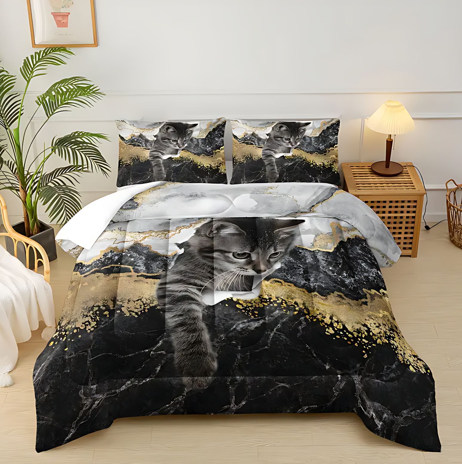 TEMU / JIT transfronterizo lindo gato tema impresión digital HD 180gms colcha colcha
