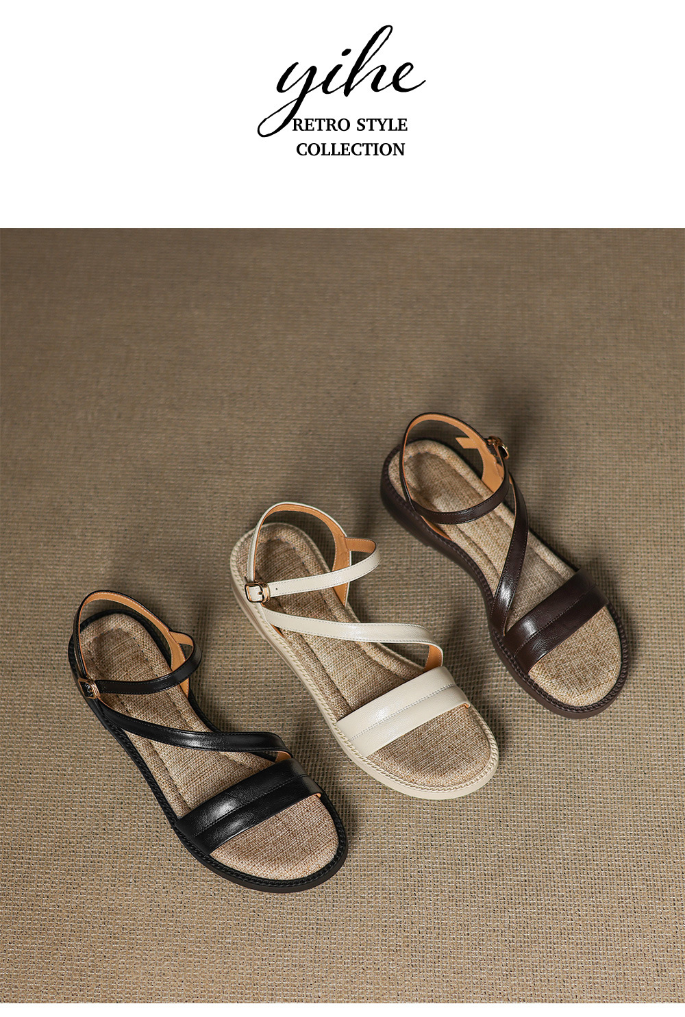 Dép sandal nữ xỏ ngón đế bệt quai ngang khóa — màu nâu chi tiết 14