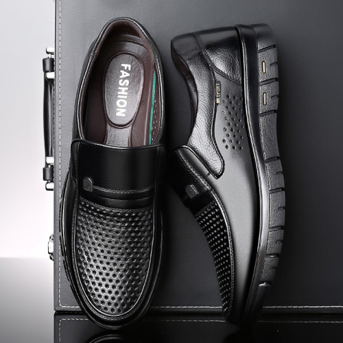 Men's leather sandals non-slip hollow dad casual middle-aged and elderly genuine leather 2024 new summer breathable clogs