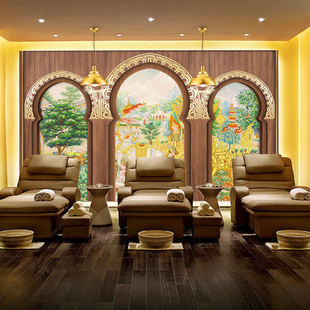 3D Thai Restaurant Wall Decoration Mural Thai Architecture Southeast Asian Style Wall Cloth Massage Club Background Wallpaper