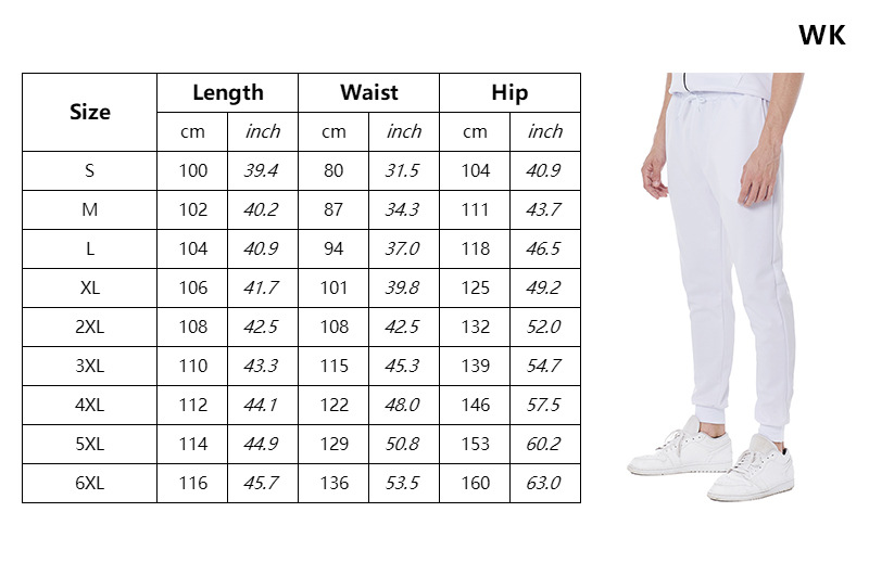 男士束脚卫裤-WK-尺码表