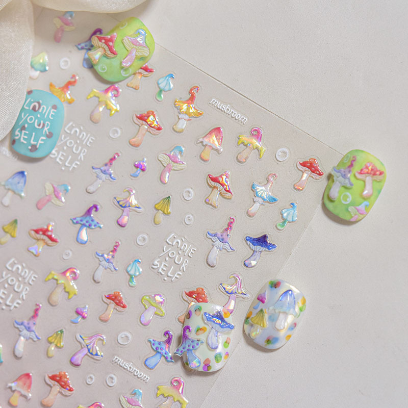 Shell Light Mushroom Nail Art Stickers Embossed 3D Stereo New Cute Kidsren's Nail Stickers Decorations
