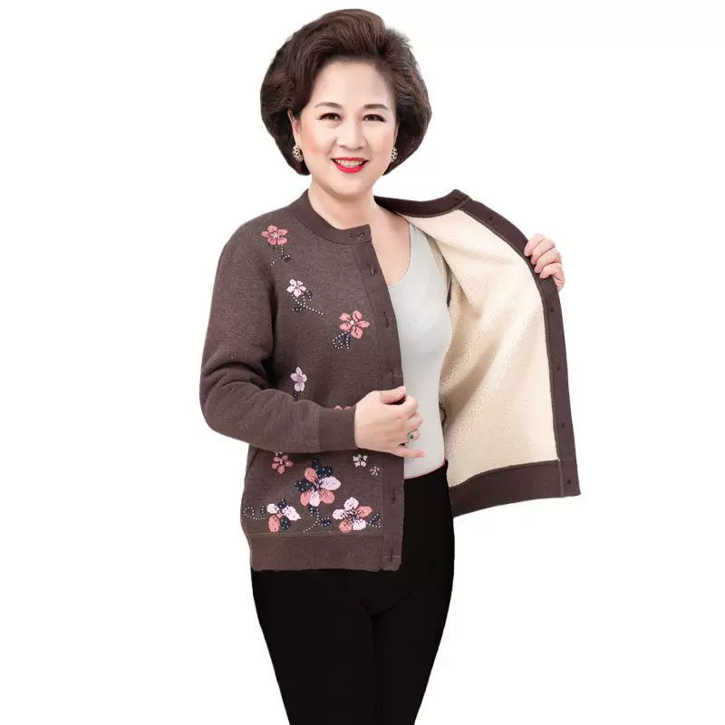 Осенняя одежда для среднего и пожилого возраста свитер для бабушки кардиган свитер толстое пальто на флисовой подкладке зимняя одежда для матери Базовая рубашка