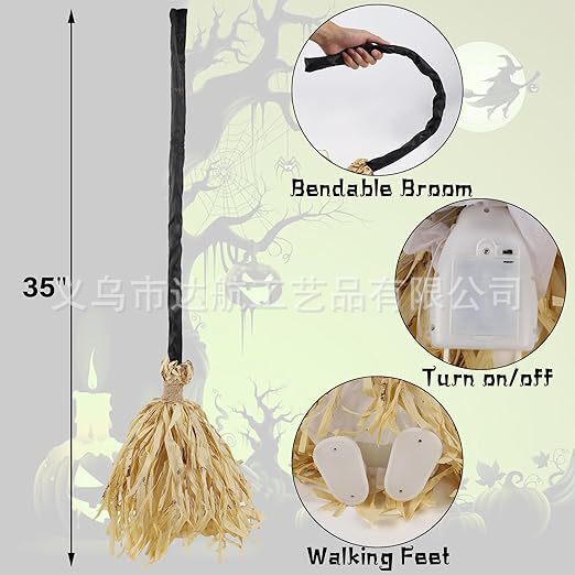 Halloween Decoration Animated Light up Moving Magic Witch Broom Dancing with Weird Sound Indoor