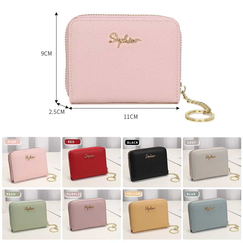 Bolsa de tarjetas de sobre de cremallera anti-magnética transfronteriza bolsa de cambio de mujer bolsa de órgano de múltiples tarjetas pu bolsa de tarjetas de color sólido sensación de alto nivel