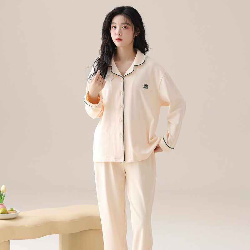 Spring and Autum Pajamas with Breast Pads, Long-Sleeved Suits, Soft and Comfortable Casual Home Confinement Clothes for Women, New Autum and Winter Styles