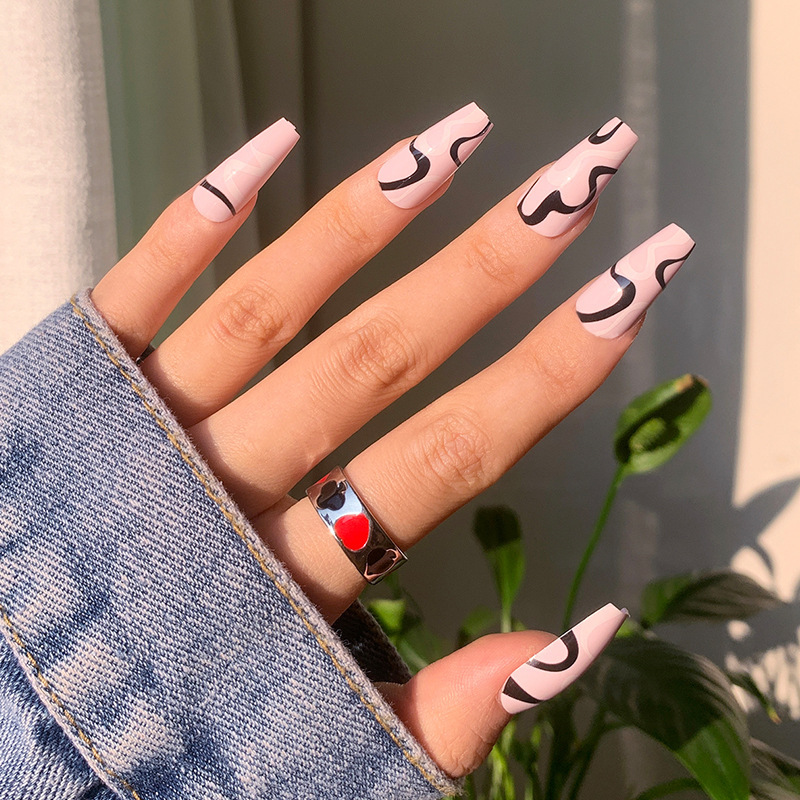 [Abstract series of black and white lines] Wearing nail nail nail nail products wholesale ultra-thin nail nail nail art