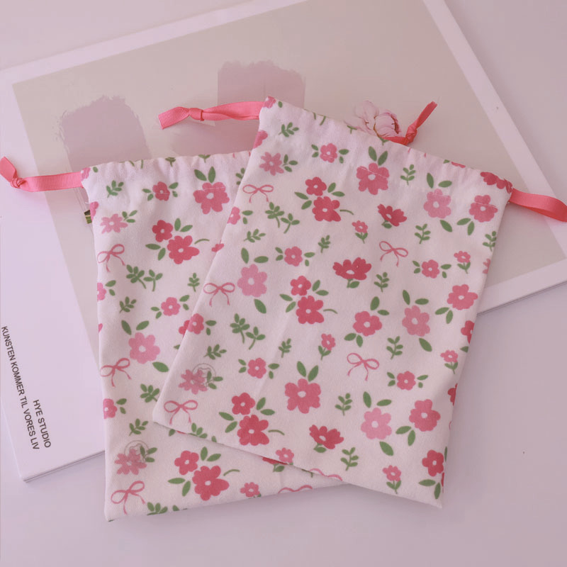 小花收纳袋广告印刷logo棉布包装小布袋帆布抽绳束口袋喜糖袋批发