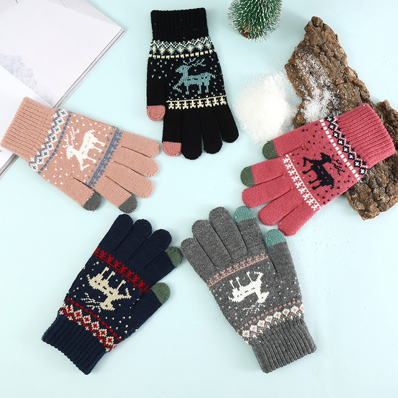 Fawn gloves Christmas knit men's and women's cycling sports Winter Touch screensaver warm gloves_maomaolike.com