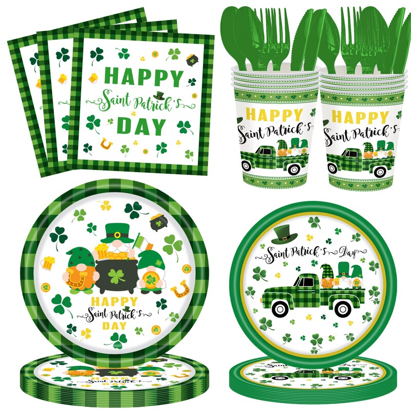 Patrick Party Tableware suit Irish Clover Festival Celebration Disposable Paper Tray Tissue Supplies